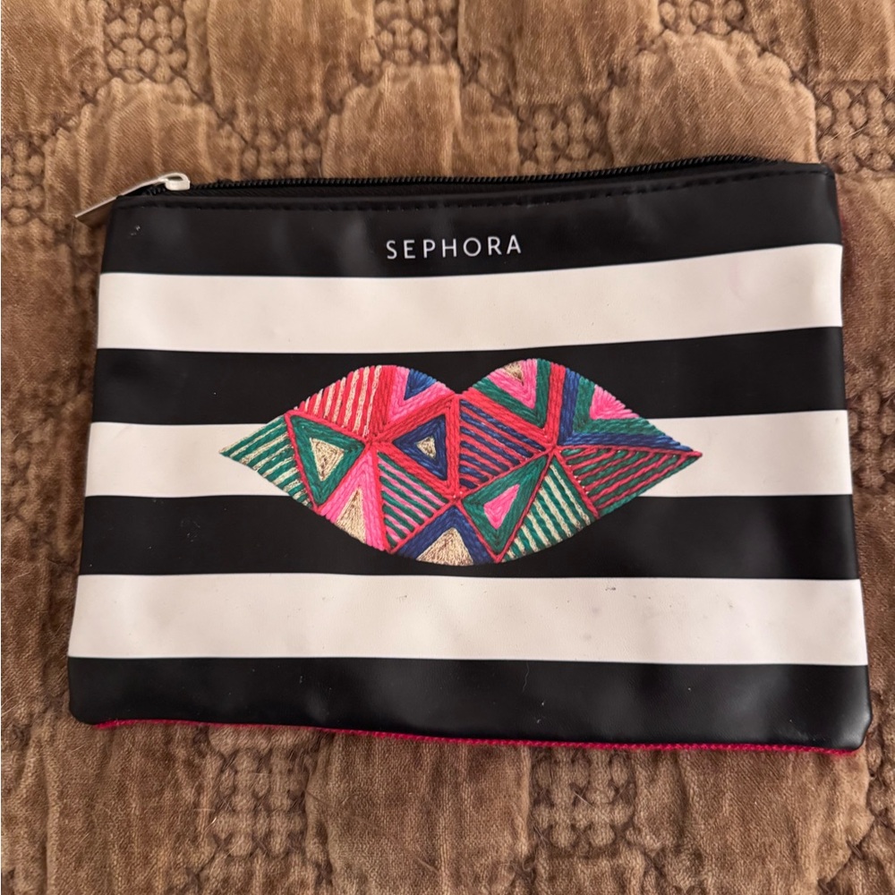 Sephora Striped Pouch with Vibrant Lip Design